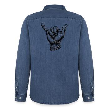 Détendez-vous la main du surfeur - Chemise en denim homme bio Stanley/Stella - bleu moyen délavé  - Dos - AI Model Male 185 light (185cm)