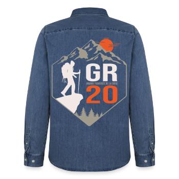 GR 20 Korsischer Wanderweg GR 20 - Männer Jeanshemd Organic von Stanley/Stella - verwaschenes Mittelblau  - Hinten - AI Model Male 185 light (185cm)