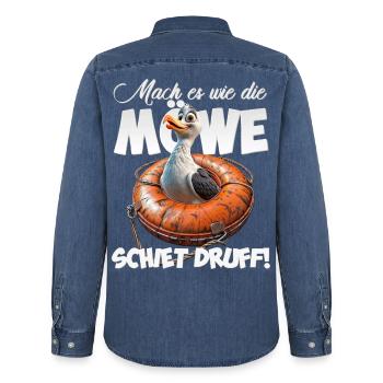 Freche Möwe #lovely toons - Männer Jeanshemd Organic von Stanley/Stella - verwaschenes Mittelblau  - Hinten - AI Model Male 185 light (185cm)