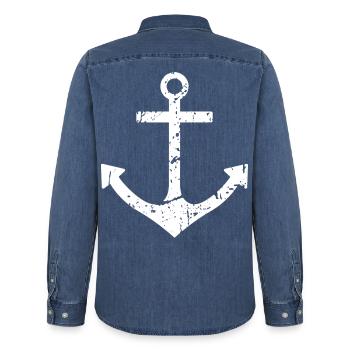 Anker - Männer Jeanshemd Organic von Stanley/Stella - verwaschenes Mittelblau  - Hinten - AI Model Male 185 light (185cm)