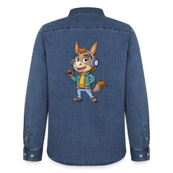 Esel Lustige Cartoon Figur Kopfhörer Musik - Männer Jeanshemd Organic von Stanley/Stella - verwaschenes Mittelblau  - Hinten - AI Model Male 185 light (185cm)