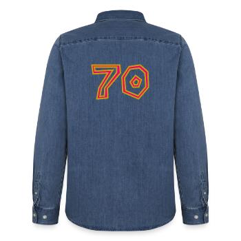 70. 70 JAHRE. 70-JÄHRIGES JUBILÄUM. 70-JÄHRIGES JUBILÄUM. - Männer Jeanshemd Organic von Stanley/Stella - verwaschenes Mittelblau  - Hinten - AI Model Male 185 light (185cm)