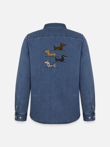 Dackeln - Männer Jeanshemd Organic von Stanley/Stella - verwaschenes Mittelblau 