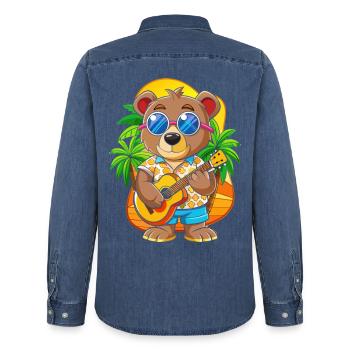 Lustige Bär Hund Cartoon Sommer Strand Sonnenbrille - Männer Jeanshemd Organic von Stanley/Stella - verwaschenes Mittelblau  - Hinten - AI Model Male 185 light (185cm)