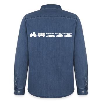 Ich und meine Follower - Bauer Traktor - Männer Jeanshemd Organic von Stanley/Stella - verwaschenes Mittelblau  - Hinten - AI Model Male 185 light (185cm)