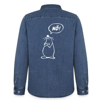 NÖ Maus - Männer Jeanshemd Organic von Stanley/Stella - verwaschenes Mittelblau  - Hinten - AI Model Male 185 light (185cm)