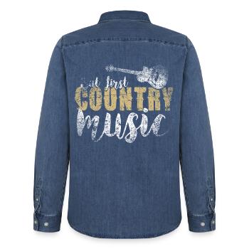 Country Music - Männer Jeanshemd Organic von Stanley/Stella - verwaschenes Mittelblau  - Hinten - AI Model Male 185 light (185cm)