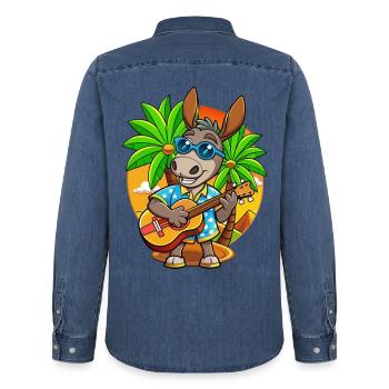 Lustige Esel Cartoon Sommer Strand Sonnenbrille - Männer Jeanshemd Organic von Stanley/Stella - verwaschenes Mittelblau  - Hinten - AI Model Male 185 light (185cm)