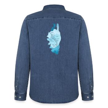 Wandern Korsika GR 20 Karte GR20 Korsika Wandern GR20 - Männer Jeanshemd Organic von Stanley/Stella - verwaschenes Mittelblau  - Hinten - AI Model Male 185 light (185cm)