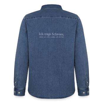 Lustiges Ich trage Schwarz Spruch Geschenk Shirt - Männer Jeanshemd Organic von Stanley/Stella - verwaschenes Mittelblau  - Hinten - AI Model Male 185 light (185cm)