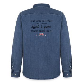 Cadeau Collègue une super collègue cadeau retraite - Chemise en denim homme bio Stanley/Stella - bleu moyen délavé  - Dos - AI Model Male 185 light (185cm)