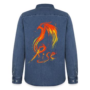 Feuervogel Rise Aufstieg - Männer Jeanshemd Organic von Stanley/Stella - verwaschenes Mittelblau  - Hinten - AI Model Male 185 light (185cm)
