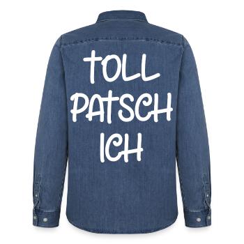 Tollpatsch Ich tollpatschig lustig tollpatschich - Männer Jeanshemd Organic von Stanley/Stella - verwaschenes Mittelblau  - Hinten - AI Model Male 185 light (185cm)