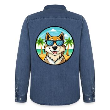 Lapponischer Hirte Hund Rasse Karikatur Sonnenbrille Strand - Männer Jeanshemd Organic von Stanley/Stella - verwaschenes Mittelblau  - Hinten - AI Model Male 185 light (185cm)