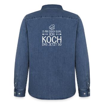 Ich koch das jetzt so - Männer Jeanshemd Organic von Stanley/Stella - verwaschenes Mittelblau  - Hinten - AI Model Male 185 light (185cm)