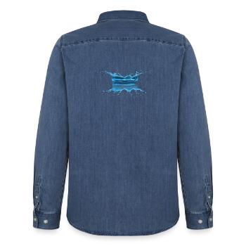 Water drop - Men’s Organic Denim Shirt by Stanley/Stella - mid washy  - Back - AI Model Male 185 light (185cm)
