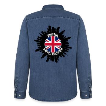 Bristol Skyline UK Flagge Reisesouvenir - Männer Jeanshemd Organic von Stanley/Stella - verwaschenes Mittelblau  - Hinten - AI Model Male 185 light (185cm)