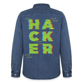 Hacker 0101 - Männer Jeanshemd Organic von Stanley/Stella - verwaschenes Mittelblau  - Hinten - AI Model Male 185 light (185cm)