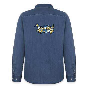 FCCZJ graffiti - Men’s Organic Denim Shirt by Stanley/Stella - mid washy  - Back - AI Model Male 185 light (185cm)