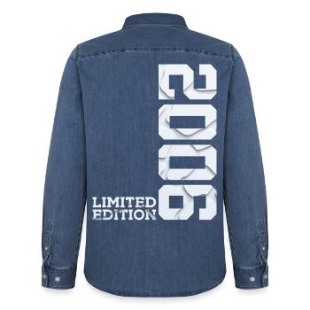 20E ANNIVERSAIRE ÉDITION LIMITÉE 2006 - Chemise en denim homme bio Stanley/Stella - bleu moyen délavé  - Dos - AI Model Male 185 light (185cm)