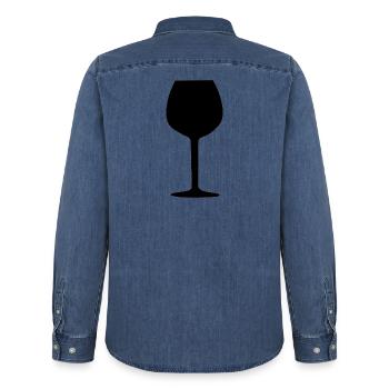 Verre de vin Cadeau de vin Black Grapevine - Chemise en denim homme bio Stanley/Stella - bleu moyen délavé  - Dos - AI Model Male 185 light (185cm)