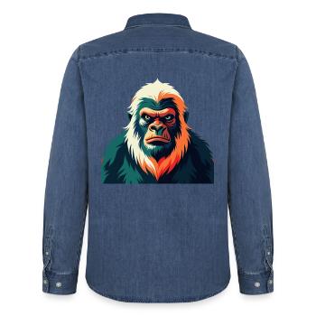 Yeti Cartoon Figur Buntes Haustier Tier - Männer Jeanshemd Organic von Stanley/Stella - verwaschenes Mittelblau  - Hinten - AI Model Male 185 light (185cm)