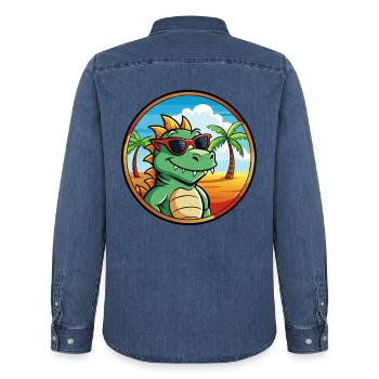 Dragon Funny Cartoon Lunettes de soleil de plage d’été cool - Chemise en denim homme bio Stanley/Stella - bleu moyen délavé  - Dos - AI Model Male 185 light (185cm)