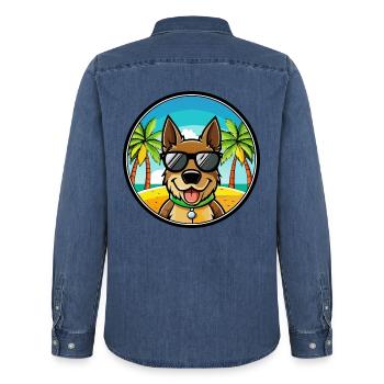 Deutsche Bracke Hunderasse Cartoon Sonnenbrille Strand - Männer Jeanshemd Organic von Stanley/Stella - verwaschenes Mittelblau  - Hinten - AI Model Male 185 light (185cm)