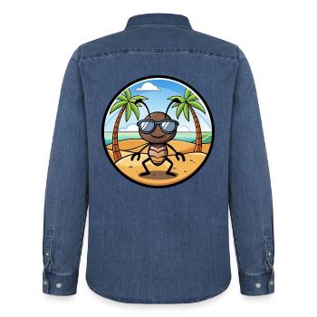 Ameise lustige Cartoon Sommer Strand Sonnenbrille Aufkleber - Männer Jeanshemd Organic von Stanley/Stella - verwaschenes Mittelblau  - Hinten - AI Model Male 185 light (185cm)
