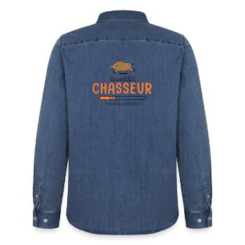 Bientôt Chasseur Body Bébé Cadeau Papa Chasse - Chemise en denim homme bio Stanley/Stella - bleu moyen délavé  - Dos - AI Model Male 185 light (185cm)