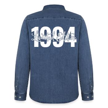 Edition limitée 1994 - Chemise en denim homme bio Stanley/Stella - bleu moyen délavé  - Dos - AI Model Male 185 light (185cm)