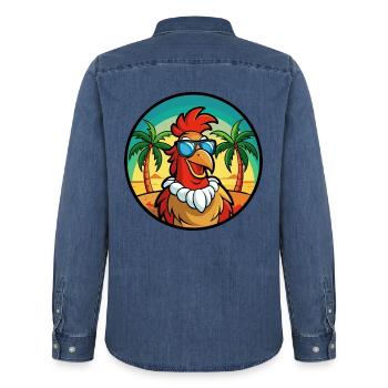 Hahn Lustige Cartoon Sommer Strand Sonnenbrille Cool - Männer Jeanshemd Organic von Stanley/Stella - verwaschenes Mittelblau  - Hinten - AI Model Male 185 light (185cm)