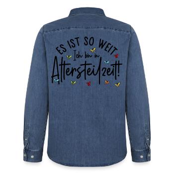 Es ist so weit Ich bin in Altersteilzeit - Männer Jeanshemd Organic von Stanley/Stella - verwaschenes Mittelblau  - Hinten - AI Model Male 185 light (185cm)