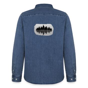 Forest - Forest Landscape Nature Trees - Men’s Organic Denim Shirt by Stanley/Stella - mid washy  - Back - AI Model Male 185 light (185cm)