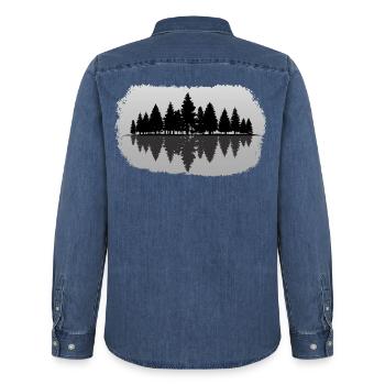 Wald - Forest Landschaft Natur Bäume - Männer Jeanshemd Organic von Stanley/Stella - verwaschenes Mittelblau  - Hinten - AI Model Male 185 light (185cm)