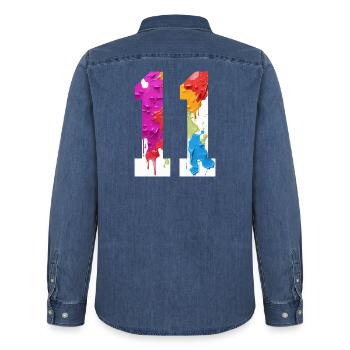 FARBIG NUMMER 11 BUNT 11. GEBURTSTAG - Männer Jeanshemd Organic von Stanley/Stella - verwaschenes Mittelblau  - Hinten - AI Model Male 185 light (185cm)