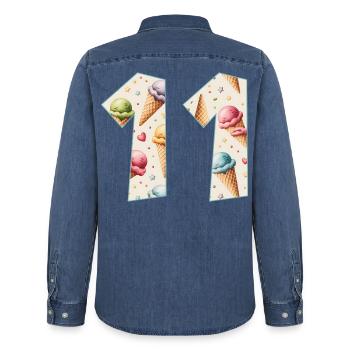 EISCREME NUMMER 11 JAHRE EIS 11. GEBURTSTAG - Männer Jeanshemd Organic von Stanley/Stella - verwaschenes Mittelblau  - Hinten - AI Model Male 185 light (185cm)