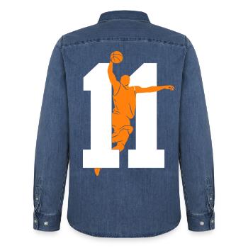 NUMMER 11 BASKETBALL 11. GEBURTSTAG - Männer Jeanshemd Organic von Stanley/Stella - verwaschenes Mittelblau  - Hinten - AI Model Male 185 light (185cm)