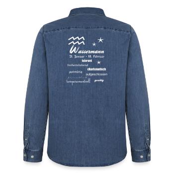 Wassermann Sternzeichen - Männer Jeanshemd Organic von Stanley/Stella - verwaschenes Mittelblau  - Hinten - AI Model Male 185 light (185cm)