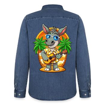Lustige Esel Cartoon Sommer Strand Sonnenbrille - Männer Jeanshemd Organic von Stanley/Stella - verwaschenes Mittelblau  - Hinten - AI Model Male 185 light (185cm)