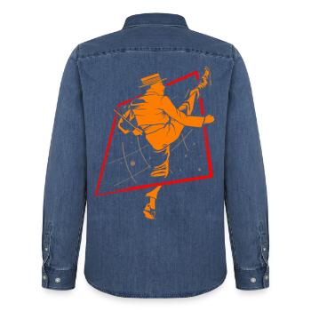 Tanzbegeisterter Ska Konzertabend - Männer Jeanshemd Organic von Stanley/Stella - verwaschenes Mittelblau  - Hinten - AI Model Male 185 light (185cm)