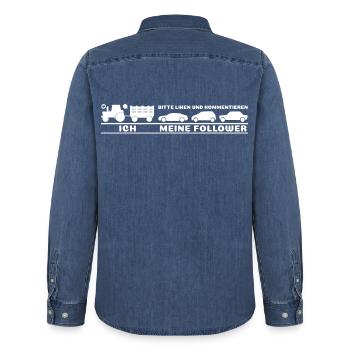 Ich, meine Follower - Traktor Autos Bauer Landwirt - Männer Jeanshemd Organic von Stanley/Stella - verwaschenes Mittelblau  - Hinten - AI Model Male 185 light (185cm)