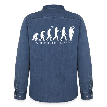 bagpipes - Men’s Organic Denim Shirt by Stanley/Stella - mid washy  - Back - AI Model Male 185 light (185cm)