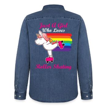 Roller Skating - Männer Jeanshemd Organic von Stanley/Stella - verwaschenes Mittelblau  - Hinten - AI Model Male 185 light (185cm)