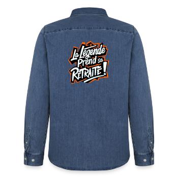 La Légende Prend Sa Retraite - Chemise en denim homme bio Stanley/Stella - bleu moyen délavé  - Dos - AI Model Male 185 light (185cm)