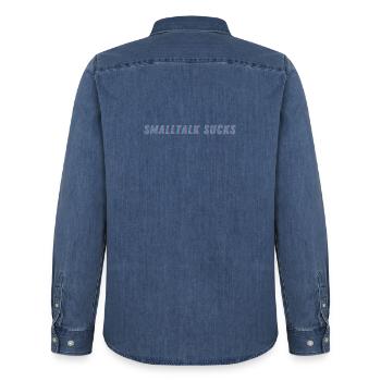 SMALLTALK SUCKS - Spread it! - Männer Jeanshemd Organic von Stanley/Stella - verwaschenes Mittelblau  - Hinten - AI Model Male 185 light (185cm)