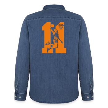 NUMMER 11 BASKETBALL 11. GEBURTSTAG - Männer Jeanshemd Organic von Stanley/Stella - verwaschenes Mittelblau  - Hinten - AI Model Male 185 light (185cm)