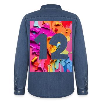 NON. 12 NUMÉRO 12 COLORÉ 12E ANNIVERSAIRE - Chemise en denim homme bio Stanley/Stella - bleu moyen délavé  - Dos - AI Model Male 185 light (185cm)