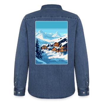 Val Thorens Frankreich Vintage Reiseplakat Souvenir - Männer Jeanshemd Organic von Stanley/Stella - verwaschenes Mittelblau  - Hinten - AI Model Male 185 light (185cm)