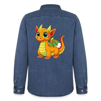 Drache Niedliche Maskottchen Zeichentrickfigur Kawaii - Männer Jeanshemd Organic von Stanley/Stella - verwaschenes Mittelblau  - Hinten - AI Model Male 185 light (185cm)